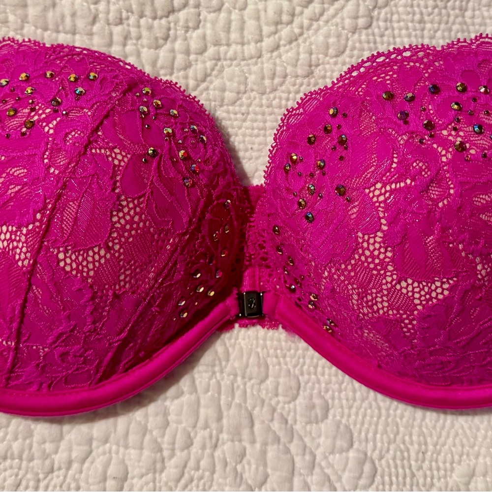 Victoria's Secret Hot Pink Embellished Lace Bra